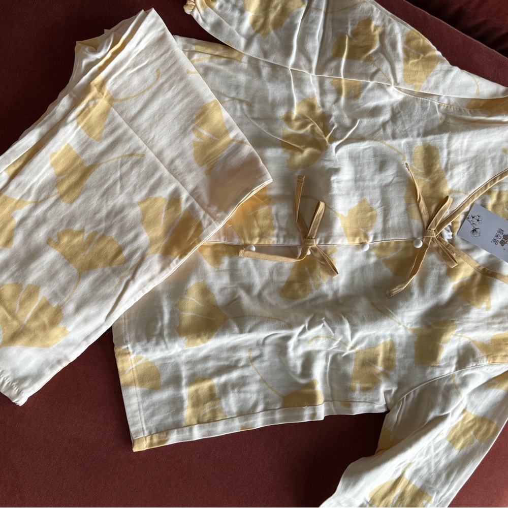 Yellow Leaf Print Pajama Set